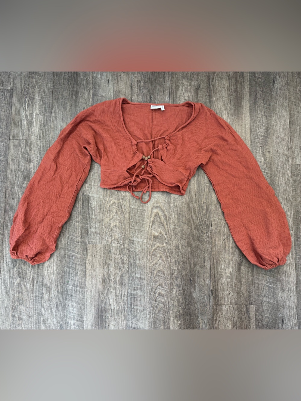 ASOS Rust Lace-Up Cropped Top with Balloon Sleeves